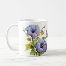 Tasse blanche fleurs gloires du matin mauve コーヒーマグカップ