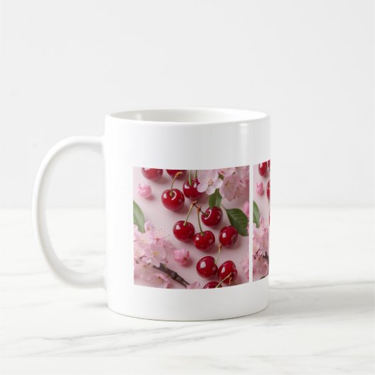 Tasse Cerises Rouges & Fleurs de Cerisier – Mug en コーヒーマグカップ (左)