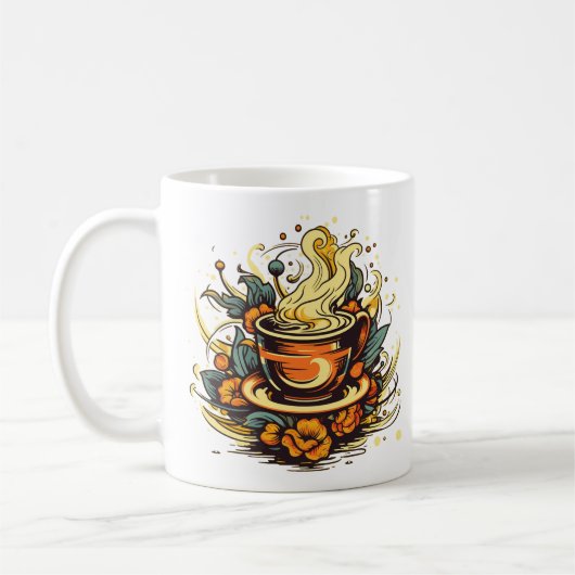 Tasse de Café et Vapeur Florale コーヒーマグカップ (左)