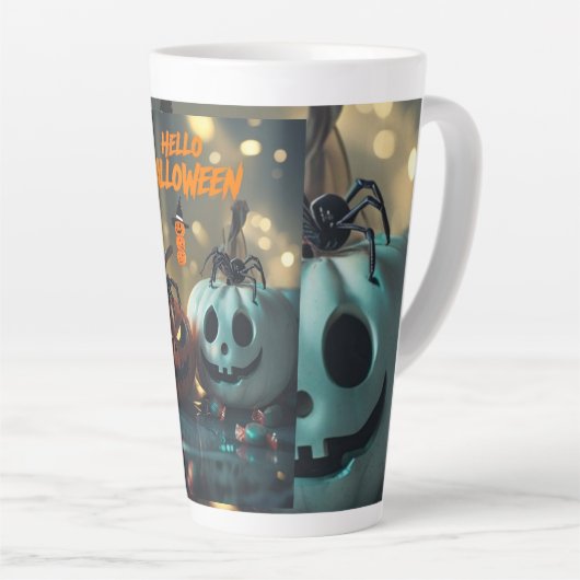 Tasse de Citrouille Hello Halloween! カフェラテマグ (右アングル)