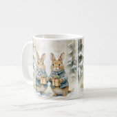 Tasse de Noël illustrée de jolis lapins. コーヒーマグカップ (正面左)