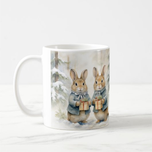 Tasse de Noël illustrée de jolis lapins. コーヒーマグカップ (左)