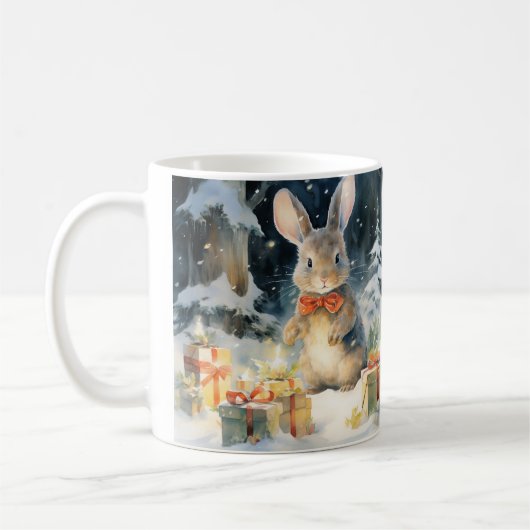 Tasse de Noël illustrée de jolis lapins コーヒーマグカップ (左)