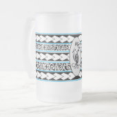 Tasse en verre glacé. Tribal Ethnic/Bleu ciel フロストグラスビールジョッキ (正面左)