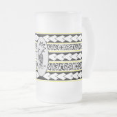 Tasse en verre glacé. Tribal Ethnic/Jaune フロストグラスビールジョッキ (正面右)