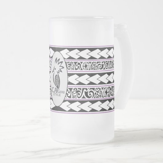 Tasse en verre glacé. Tribal Ethnic/Lavande フロストグラスビールジョッキ (正面右)