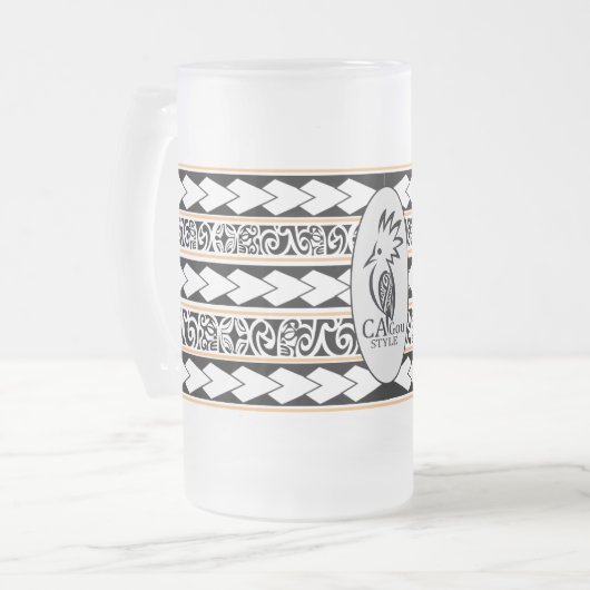 Tasse en verre glacé. Tribal Ethnic/Orange フロストグラスビールジョッキ (正面左)