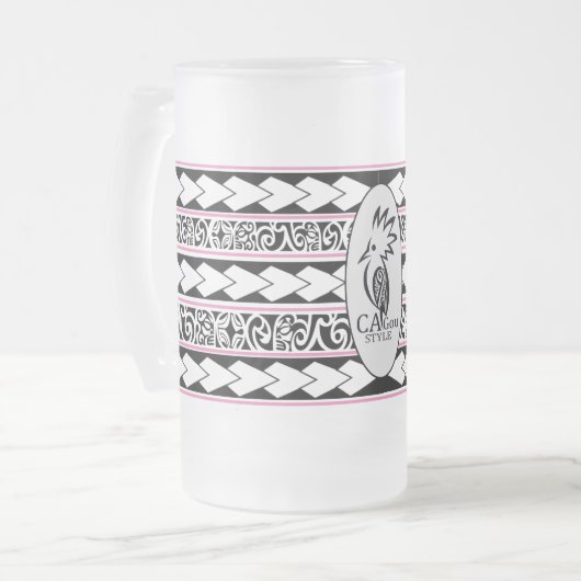 Tasse en verre glacé. Tribal Ethnic/Rose フロストグラスビールジョッキ (正面左)