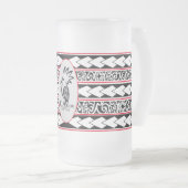 Tasse en verre glacé. Tribal Ethnic/ Rouge フロストグラスビールジョッキ (正面右)