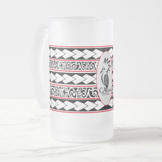 Tasse en verre glacé. Tribal Ethnic/ Rouge フロストグラスビールジョッキ (正面左)