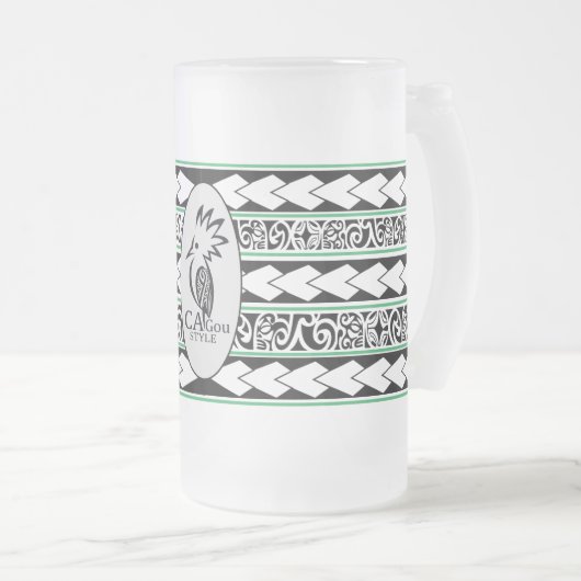 Tasse en verre glacé. Tribal Ethnic/Vert フロストグラスビールジョッキ (正面右)