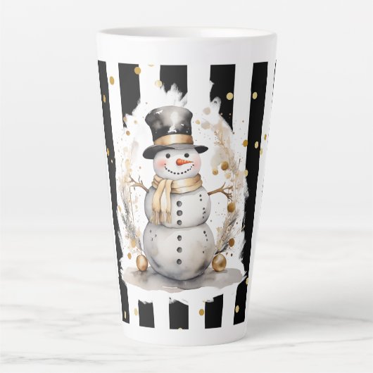 Tasse Latte Groß Snowman and Stripes Var01 カフェラテマグ (正面)