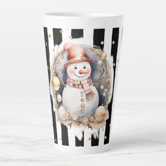 Tasse Latte Groß Snowman and Stripes Var02 カフェラテマグ (正面)