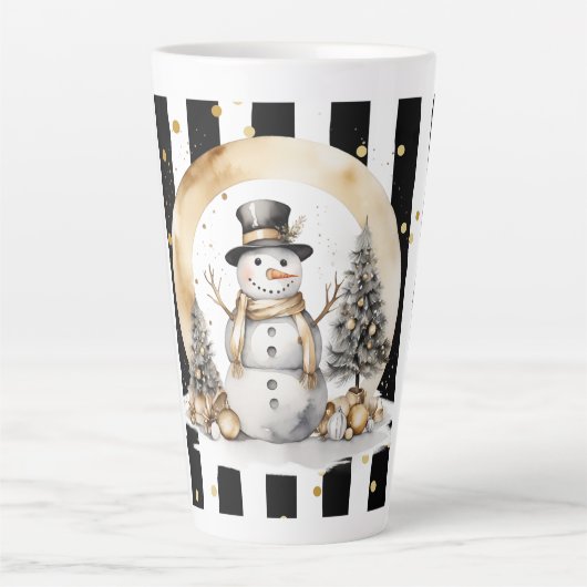Tasse Latte Groß Snowman and Stripes Var03 カフェラテマグ (正面)