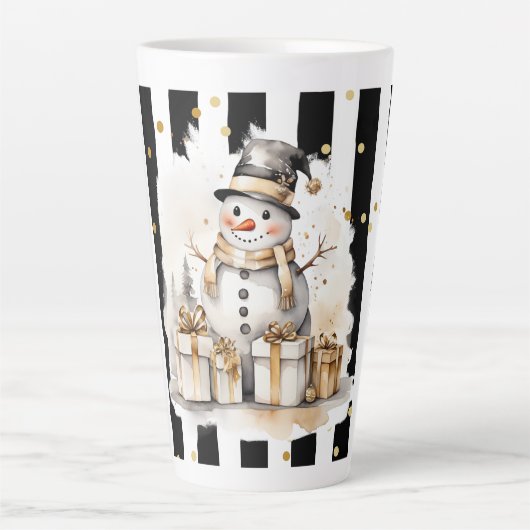 Tasse Latte Groß Snowman and Stripes Var04 カフェラテマグ (正面)