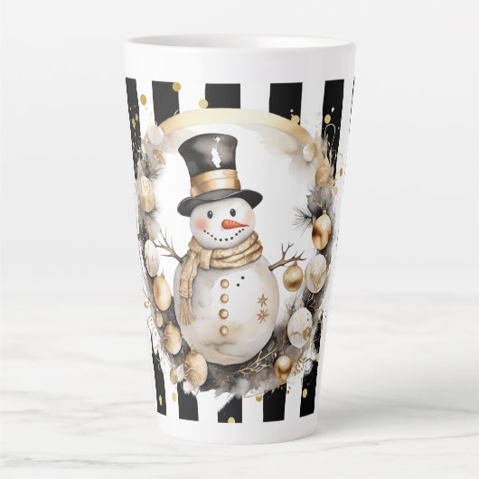 Tasse Latte Groß Snowman and Stripes Var07 カフェラテマグ (正面)