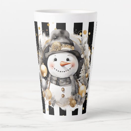 Tasse Latte Groß Snowman and Stripes Var08 カフェラテマグ (正面)