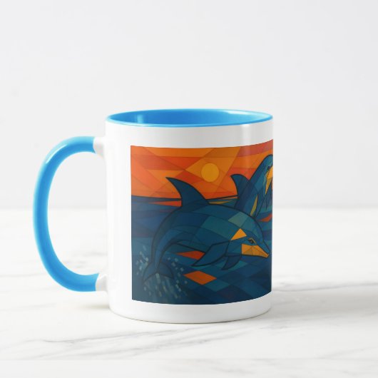 Tasse mit Delfinmotiv im kubistischen Stil  マグカップ (左)