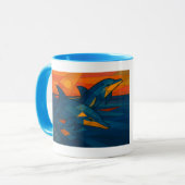 Tasse mit Delfinmotiv im kubistischen Stil  マグカップ (正面左)