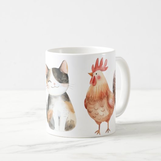 Tasse mit Hund, Katze und Huhn コーヒーマグカップ (正面右)