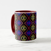 Tasse MUG Jimette Design bleu jaune rouge マグカップ (正面左)
