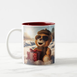 Tasse Plüschbär im Schnee hat ein Geschenk  ツートーンマグカップ