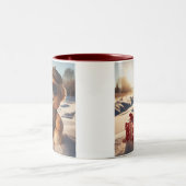 Tasse Plüschbär im Schnee hat ein Geschenk ツートーンマグカップ (中央)