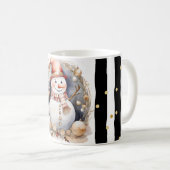 Tasse Snowman Watercolor Stripes Black Gold Var03 コーヒーマグカップ (正面右)