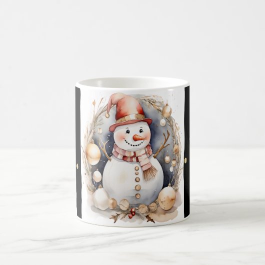 Tasse Snowman Watercolor Stripes Black Gold Var03 コーヒーマグカップ (中央)