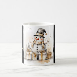 Tasse Snowman Watercolor Stripes Black Gold Var04 コーヒーマグカップ