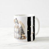 Tasse Snowman Watercolor Stripes Black Gold Var06 コーヒーマグカップ (正面右)