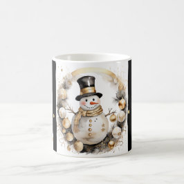 Tasse Snowman Watercolor Stripes Black Gold Var07 コーヒーマグカップ