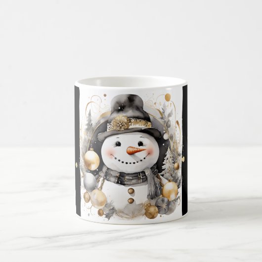 Tasse Snowman Watercolor Stripes Black Gold Var08 コーヒーマグカップ (中央)