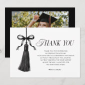 Tassel Black Bow Graduation Party Photo サンキューカード (正面/裏面)