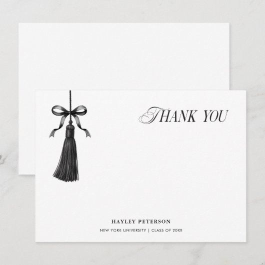 Tassel Black Bow Graduation Party Thank You Note (正面/裏面)