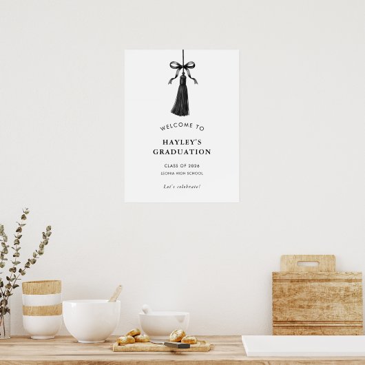 Tassel Black Bow Graduation Party Welcome ポスター (キッチン)