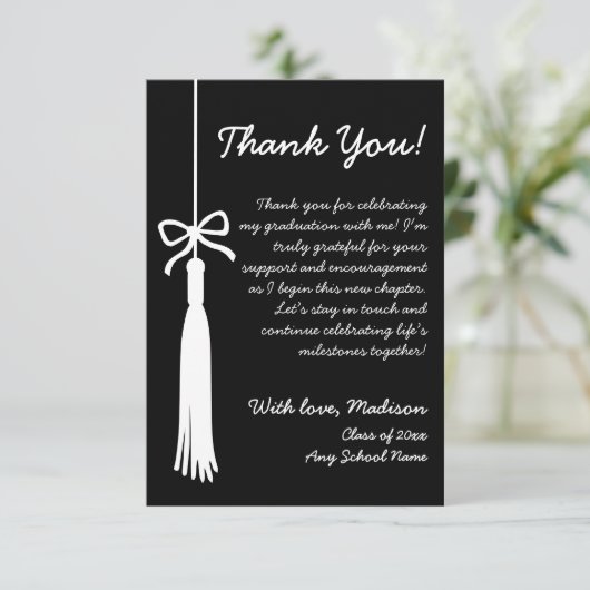 Tassel & Bow Black Class Of 2026 Graduation サンキューカード (スタンド正面)