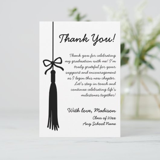 Tassel Bow Black & White Class Of 2026 Graduation サンキューカード (スタンド正面)