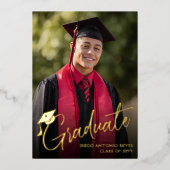 Tassel Cap Script Photo Graduation Announcement 箔招待状 (正面)