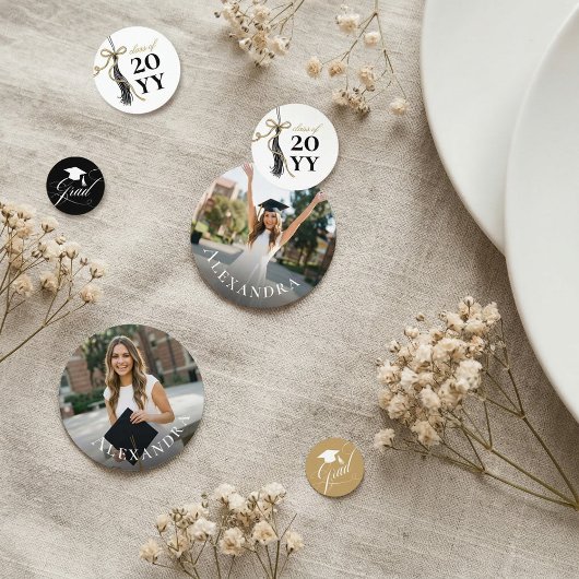 Tassel Gold Bow Graduation Party Custom Grad Photo コンフェッティ