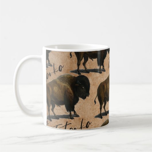 Tatankaのバッファローのバイソンの西部のコーヒー・マグ コーヒーマグカップ (左)