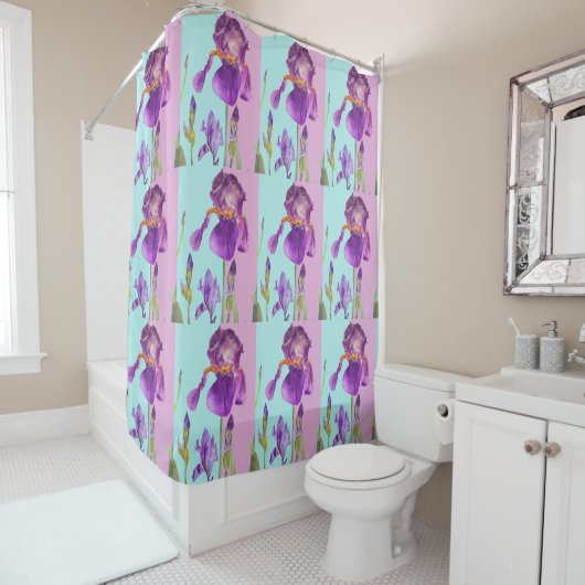 Tattered Chic Purple Iris Blue Shower Curtain シャワーカーテン (インサイチュ)
