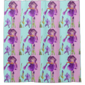 Tattered Chic Purple Iris Blue Shower Curtain シャワーカーテン (正面)