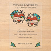 Tattoed Hearts Tattoo Graphic Wedding アクリル招待状 (正面)