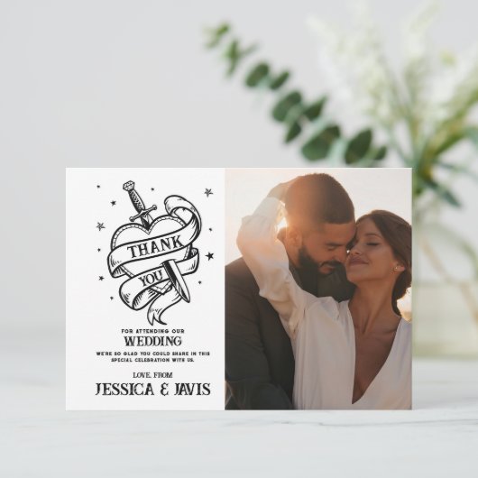 Tattooの結婚ハート写真に伝統的感謝 サンキューカード (スタンド正面)