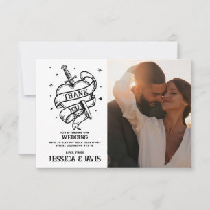 Tattooの結婚ハート写真に伝統的感謝 サンキューカード