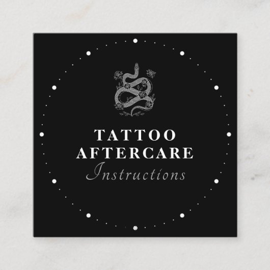 Tattooアフターケア指示黒白文字S スクエア名刺 (正面)