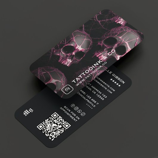 Tattooアーティストゴシックスカルイニシャルロゴフォトブラック 名刺
