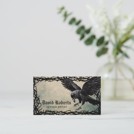 Tattooアーティストブラッククロウソーンフレームグランジ 名刺 (スタンド正面)