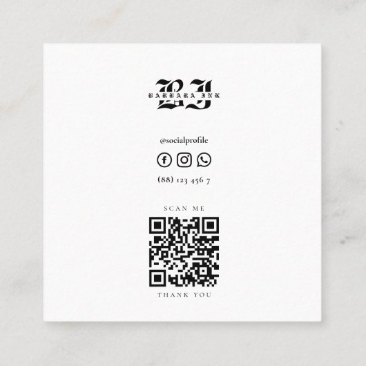 Tattooアーティスモダント金ゴールドスクリプトブルーピンクパープル スクエア名刺 (裏面)